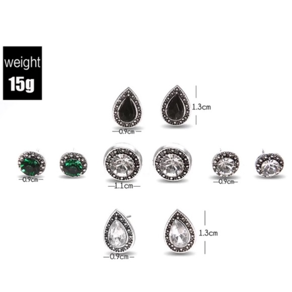 (5) PAIR BOHO ANTIQUE CRYSTAL EARRING STUDS - Picture 7 of 7